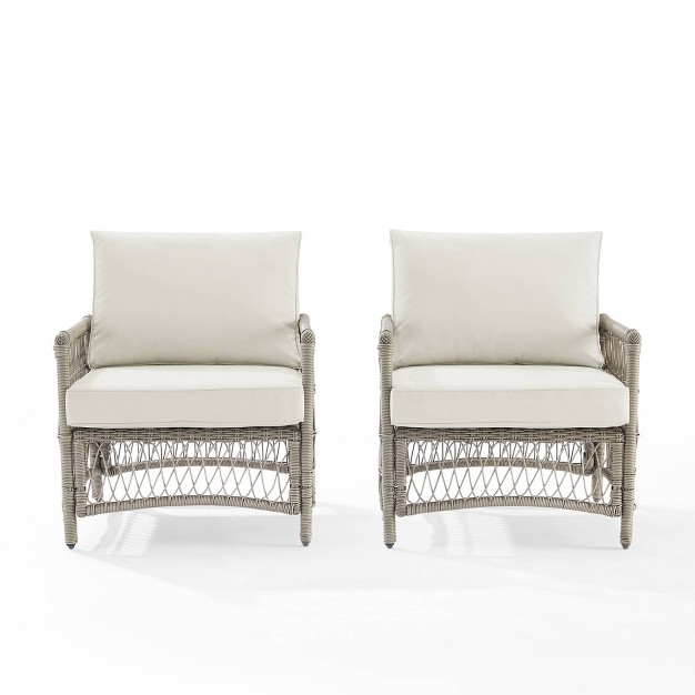 2pk Thatcher Outdoor Steel Arm Chairs Creme driftwood Crosley