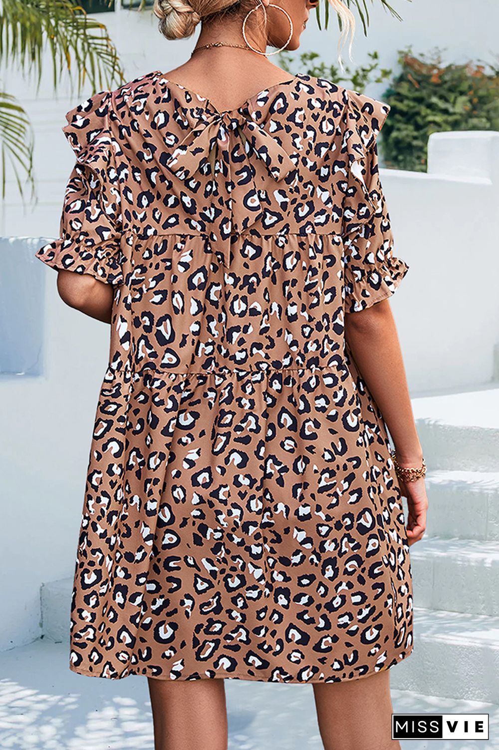 Leopard Print Splicing Ruffle Dress