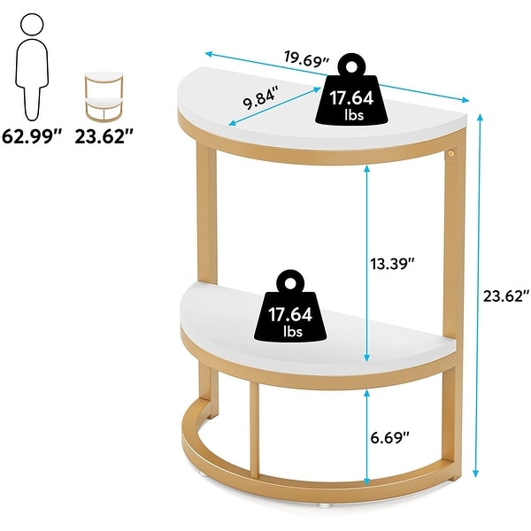 Narrow End Table Half Round with Metal Frame， Slim C Table