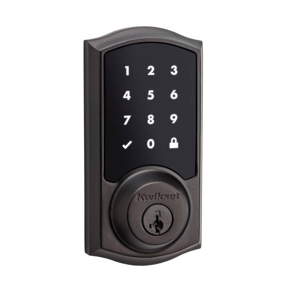 Kwikset SmartCode 915 Touchscreen Venetian Bronze Single Cylinder Keypad Electronic Deadbolt with SmartKey and Tustin Lever 915TNL720-11PSMT