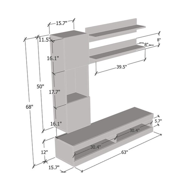 Fly H3 34TV Wall Mounted Floating Modern Entertainment Center