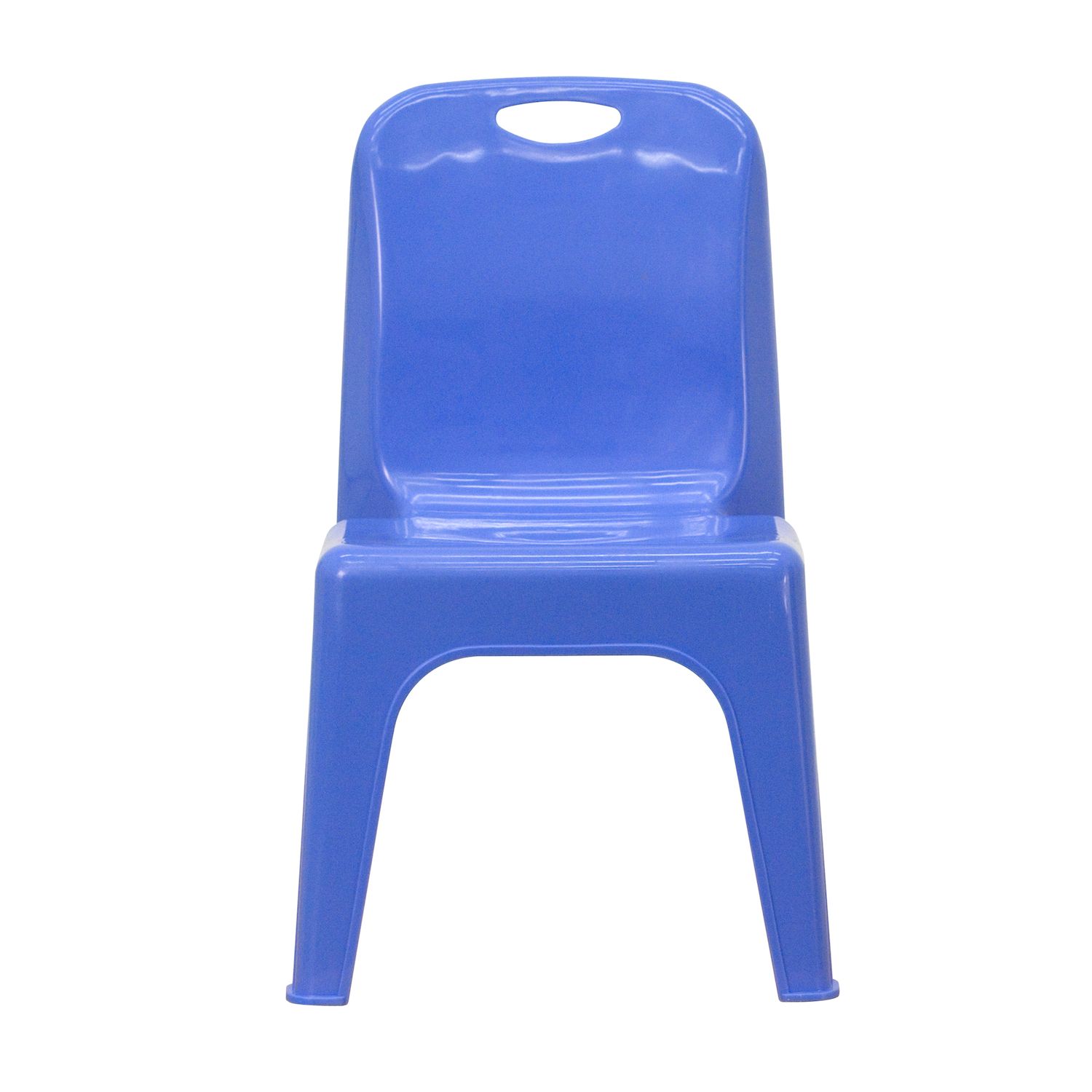 Emma and Oliver 4 Pack Blue Plastic Stack School Chair with Carrying Handle and 11 Seat Height