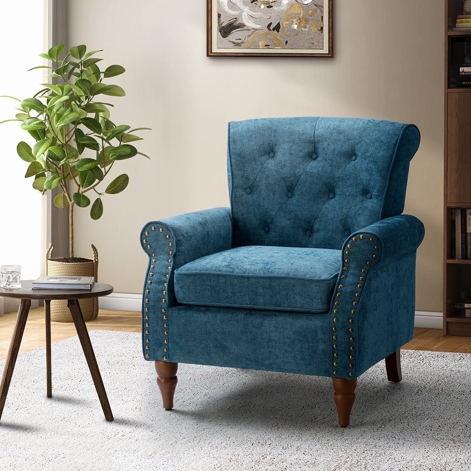 Indiges Transitional Comfy Nailhead Accent Arm Chair with Tufted Back by HULALA HOME