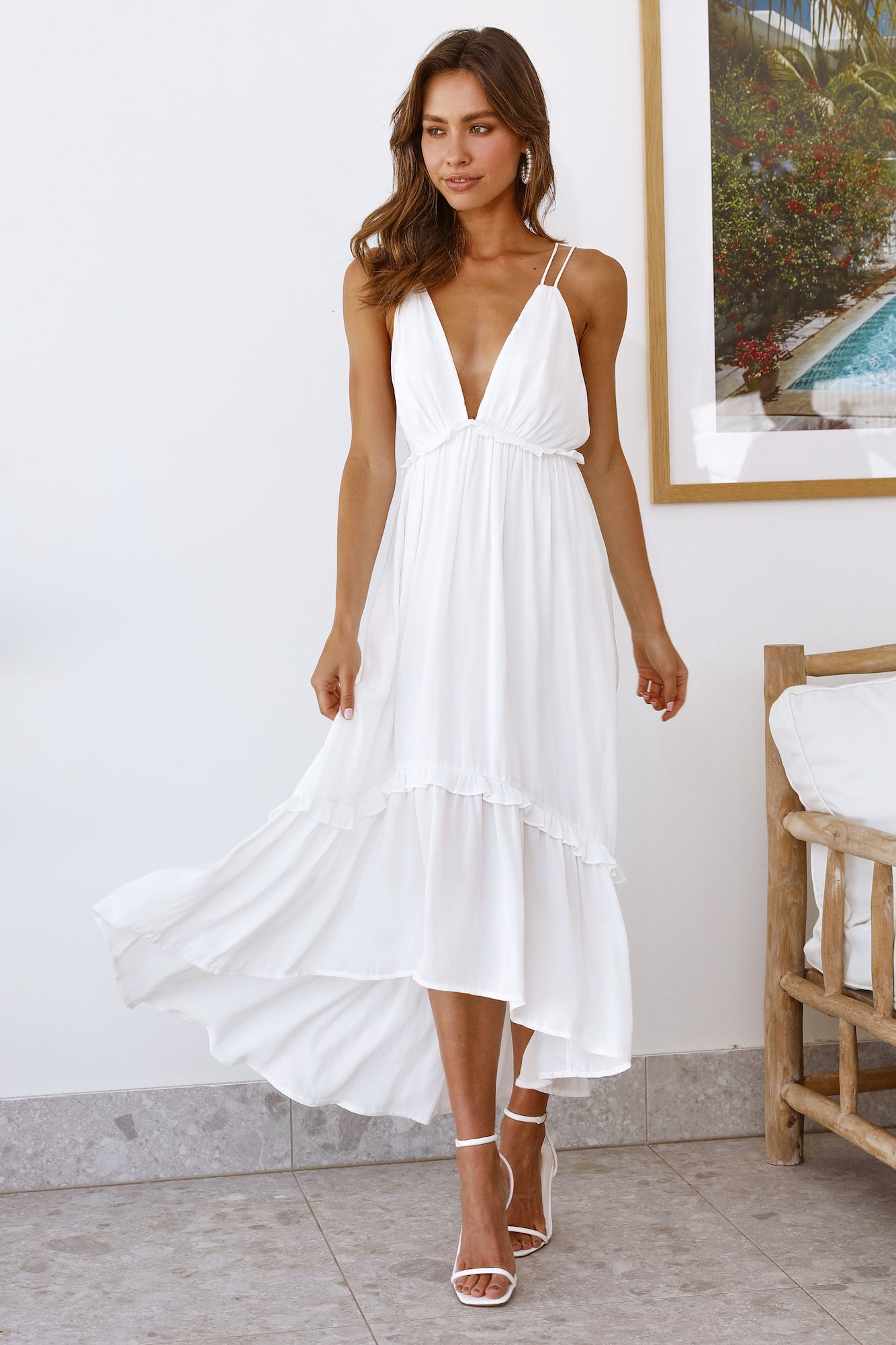 Falling Blossoms Midi Dress White