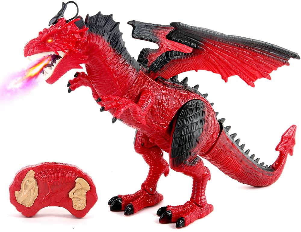 Contixo Remote Control Infrared RC Dragon Dinosaur Toy for Kids， Fire Breathing Smoke Electronic Lights Sounds Eyes Touch Sensors Walking Wing Flipping Kids Toys Gifts Age 3+， DR3