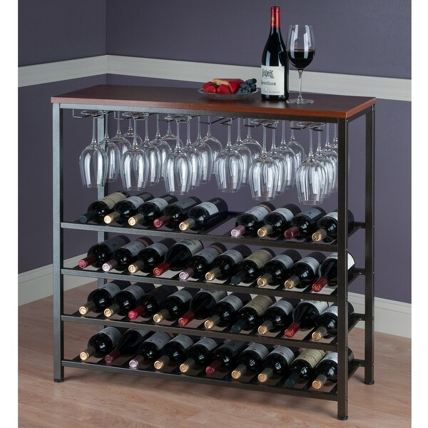 Wood Michelle Wine Rack， Antique Bronze and Walnut Finish - Bronze and Walnut