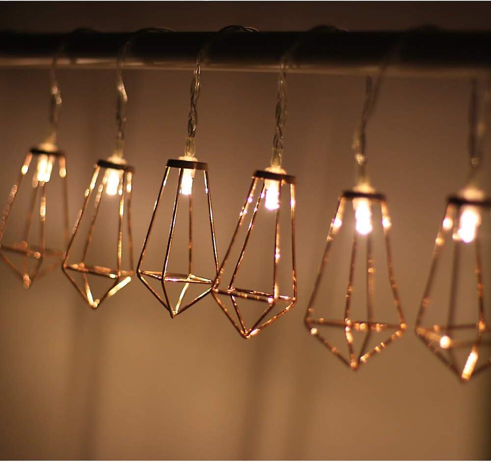 10 Led 2m Diamond String Lights Battery Operated， Geometric Fairy Lights Warm White， Rose Gold Metal Lamps Decor For Indoor Wedding Party Bedroom Chri