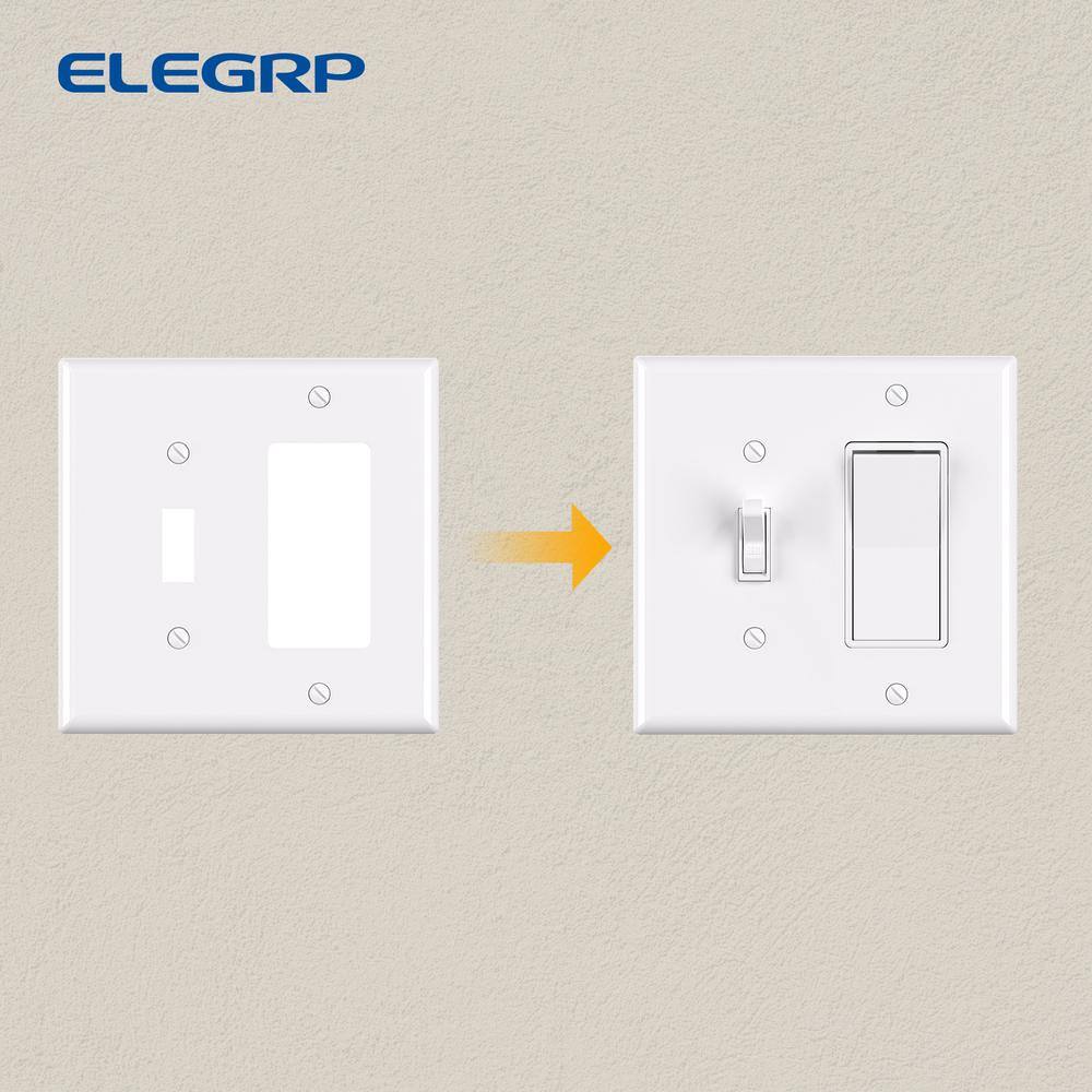 ELEGRP 2 Gang Midsize 1-Toggle1-DecoratorRocker Wall Plate White (10-Pack) 3051M-WH10