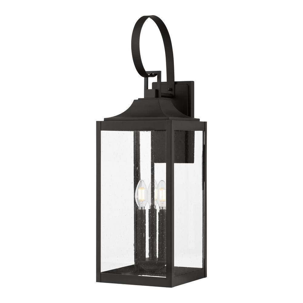 Home Decorators Collection Havenridge 3-Light Matte Black Hardwired Outdoor Wall Lantern Sconce with Seeded Glass (1-Pack) KSZ1603AL-01BS