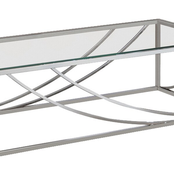 Tempered Glass Top Coffee Table with Metal Tubular Legs， Chrome and Clear