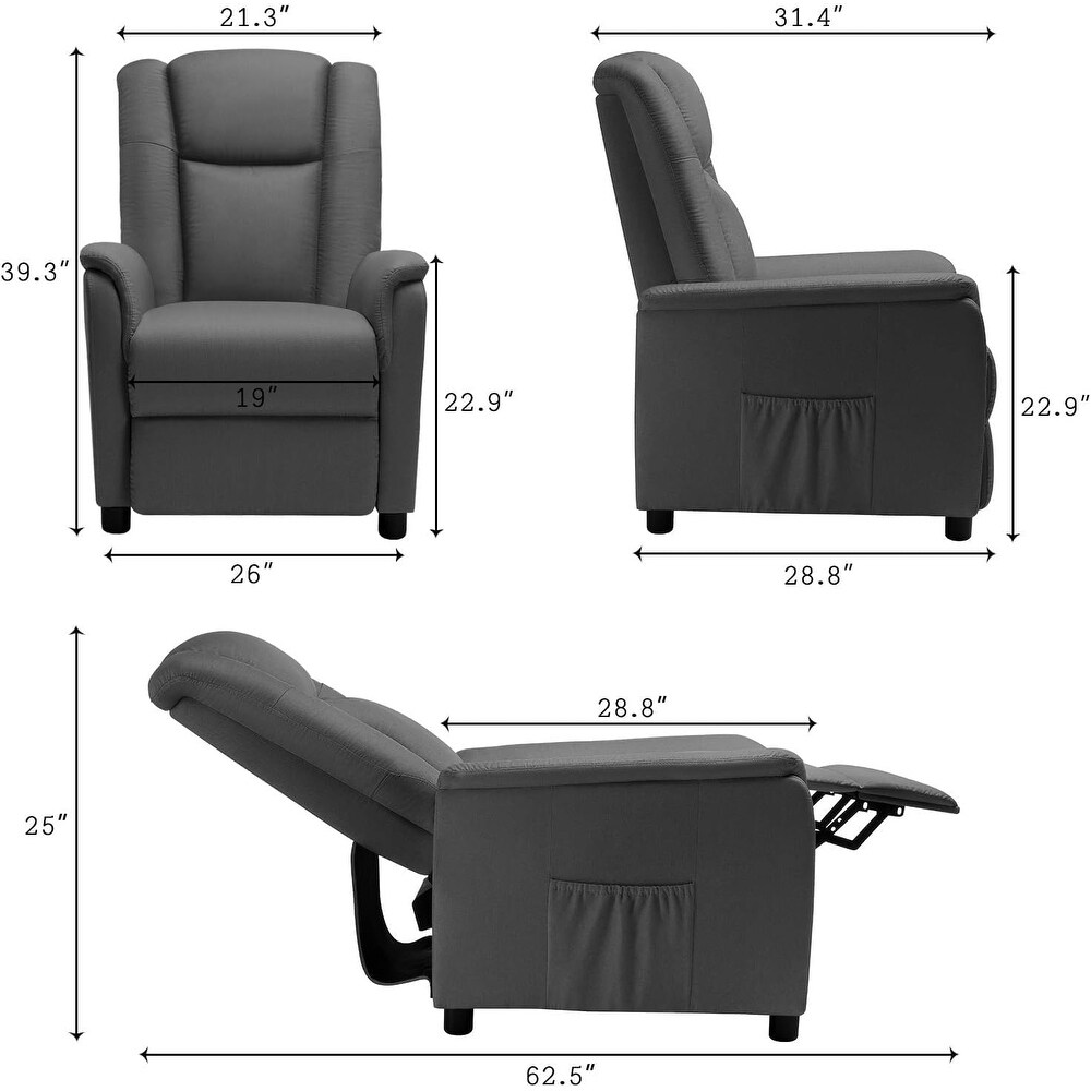 Bossin Modern Fabric Recliner Chair for Adults  Home Theater Seating with Pocket  Lounge Single Recliner Sofa with footrest