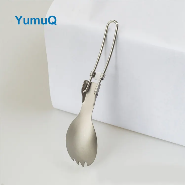 YumuQ 2 In 1 14.5cm Weight 17g Folding Titanium Camping Cooking Utensil Set For Outdoor Hiking Travel