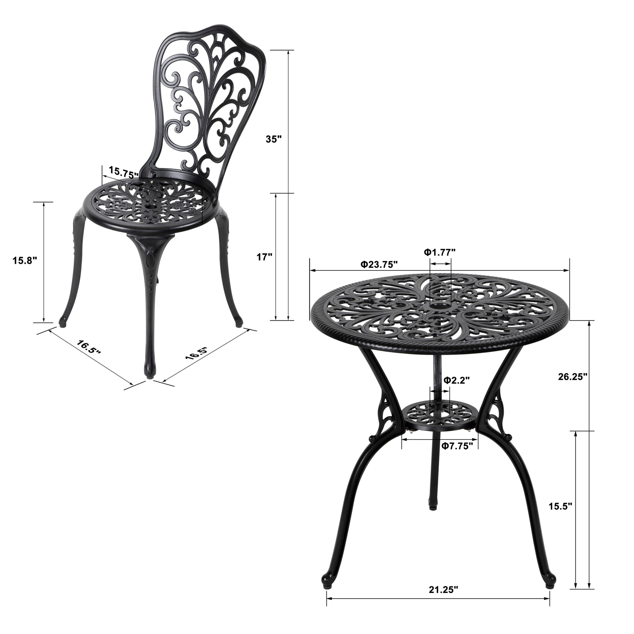 Nuu Garden 3-Piece Black Bistro Patio Set