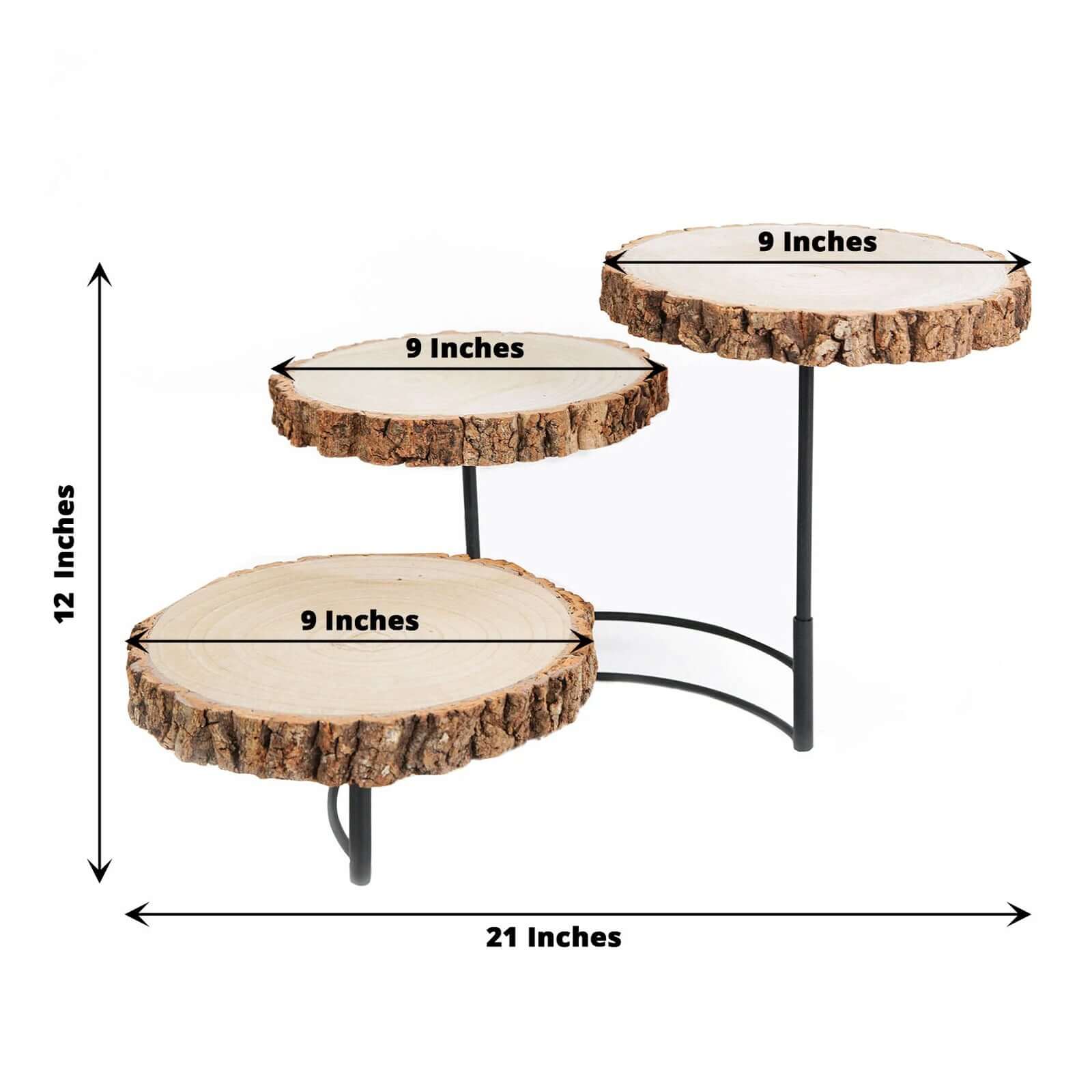 3-Tier Wood Slice Cheese Board, Cupcake Stand, Half Moon Rustic Centerpiece 12