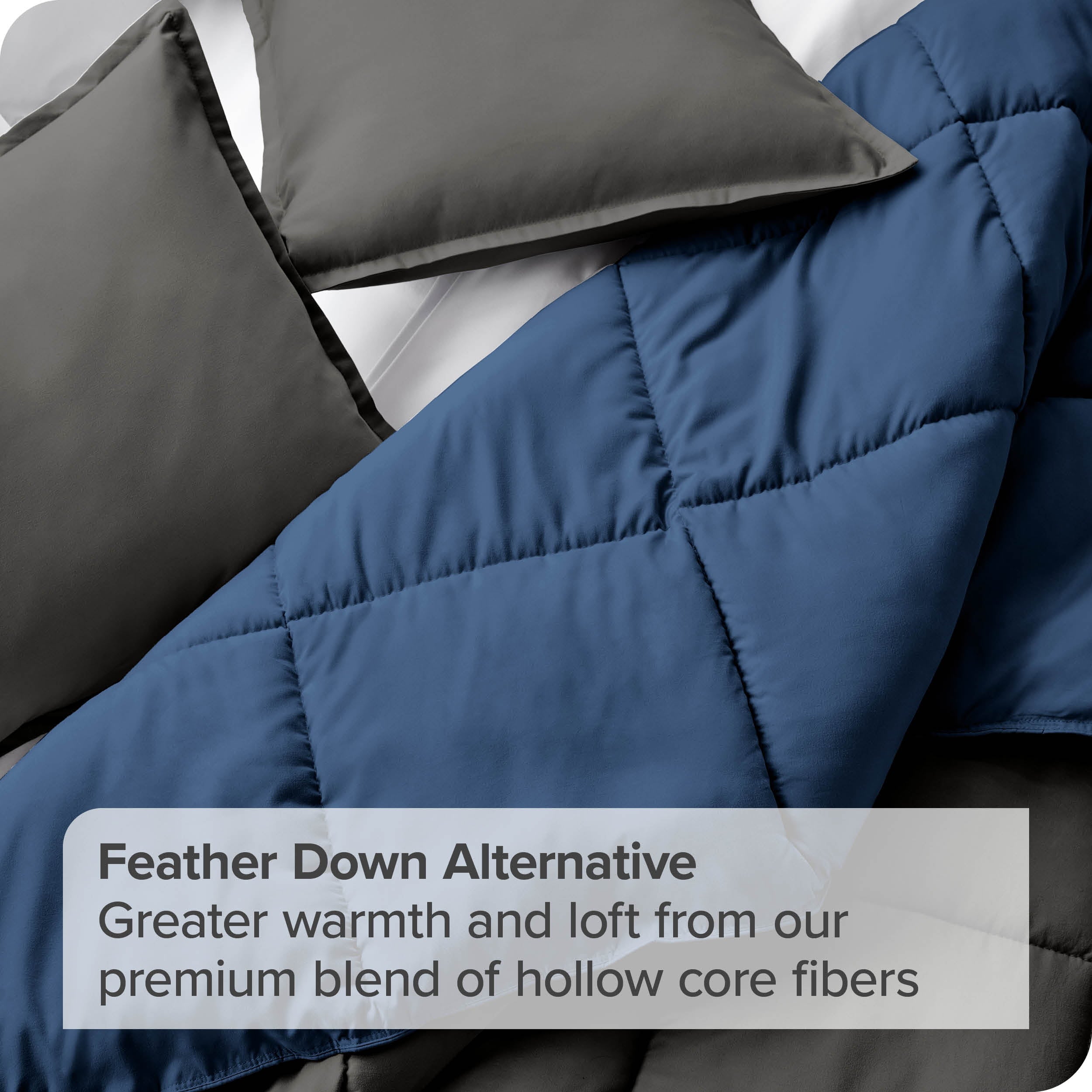 Bare Home Ultra Soft Reversible Comforter， Goose Down Alternative， Queen， Dark Blue/Gray