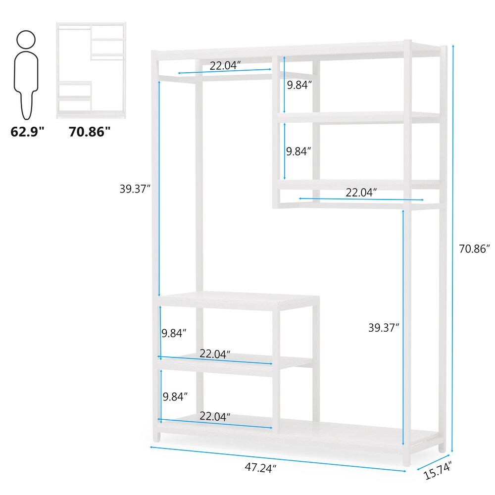 Large closet organizer Double Hanging Rod Clothes Garment Racks with Storage Shelves