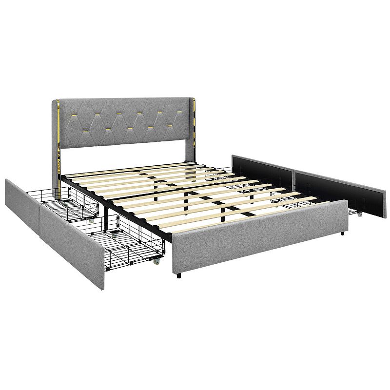 Bed Frame Mattress Foundation with 4 Storage Drawers