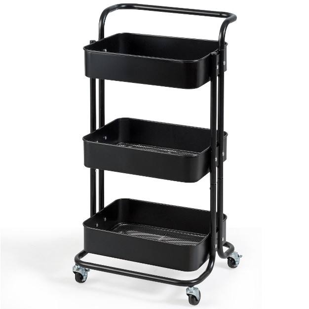 Tangkula 3 tier Metal Rolling Utility Storage Cart Service Trolley Cart With Lockable Wheels