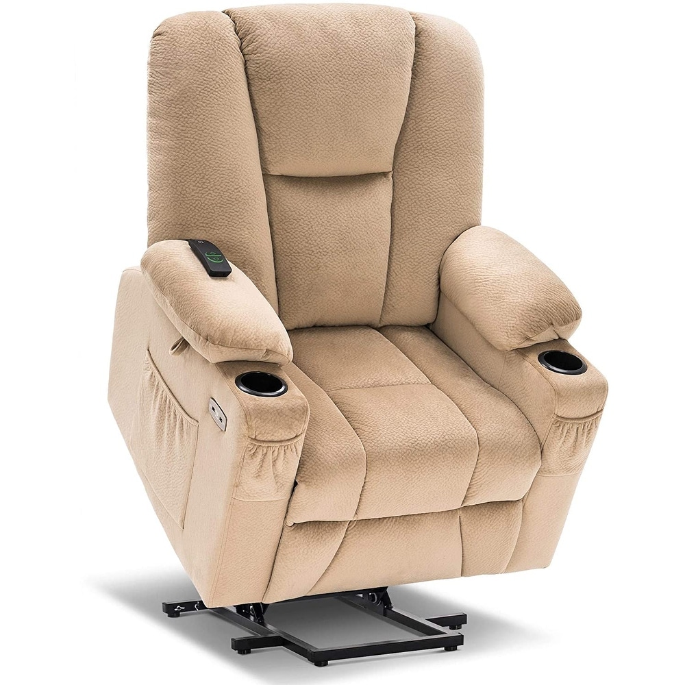 MCombo Electric Power Lift Recliner Chair with Extended Footrest for Elderly People  3 Positions  Lumbar Pillow  Fabric 7507