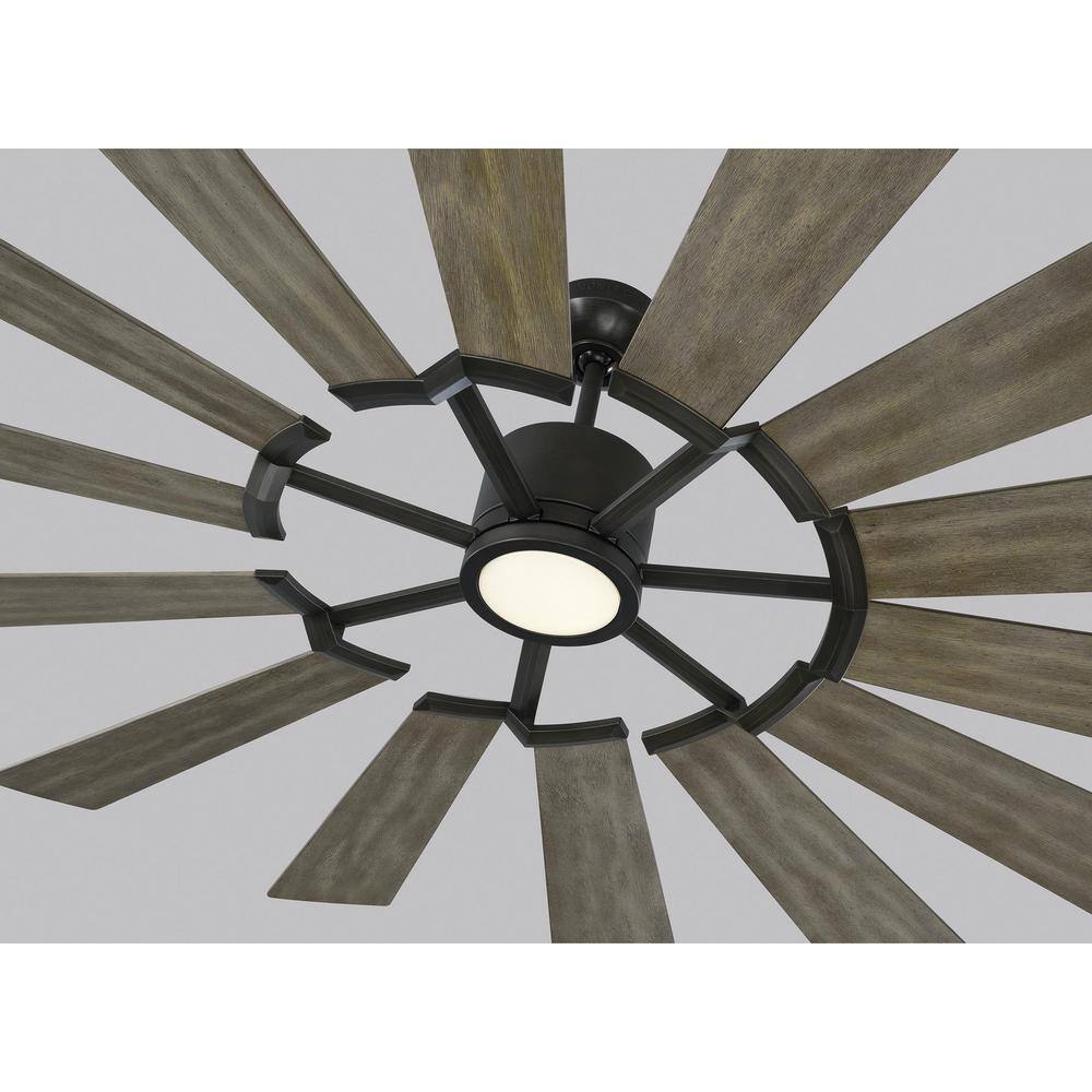 Generation Lighting Prairie 72 in. LED IndoorOutdoor Aged Pewter Ceiling Fan with Light Grey Weathered Oak Blades Light Kit and Remote 14PRR72AGPD