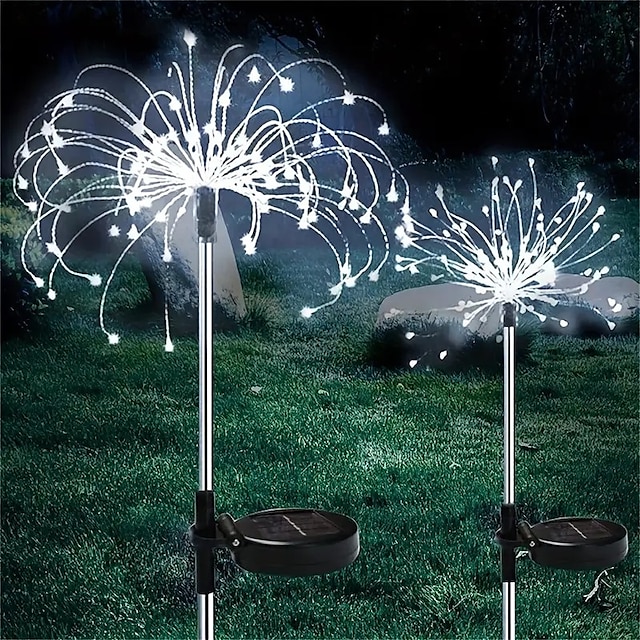 Fireworks Solar Lights Outdoor Pathway Lights Solar Powered Starburst Fairy Lights Waterproof 8 Lighting Modes with Remote Control For Patio Decorative Landscape 90/120/150/180/200 LEDs