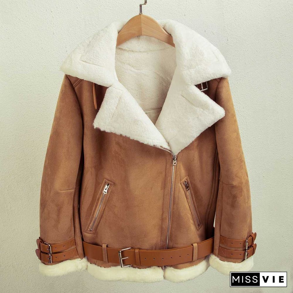 Faux Fur Lined Leather Shearling Moto Jacket