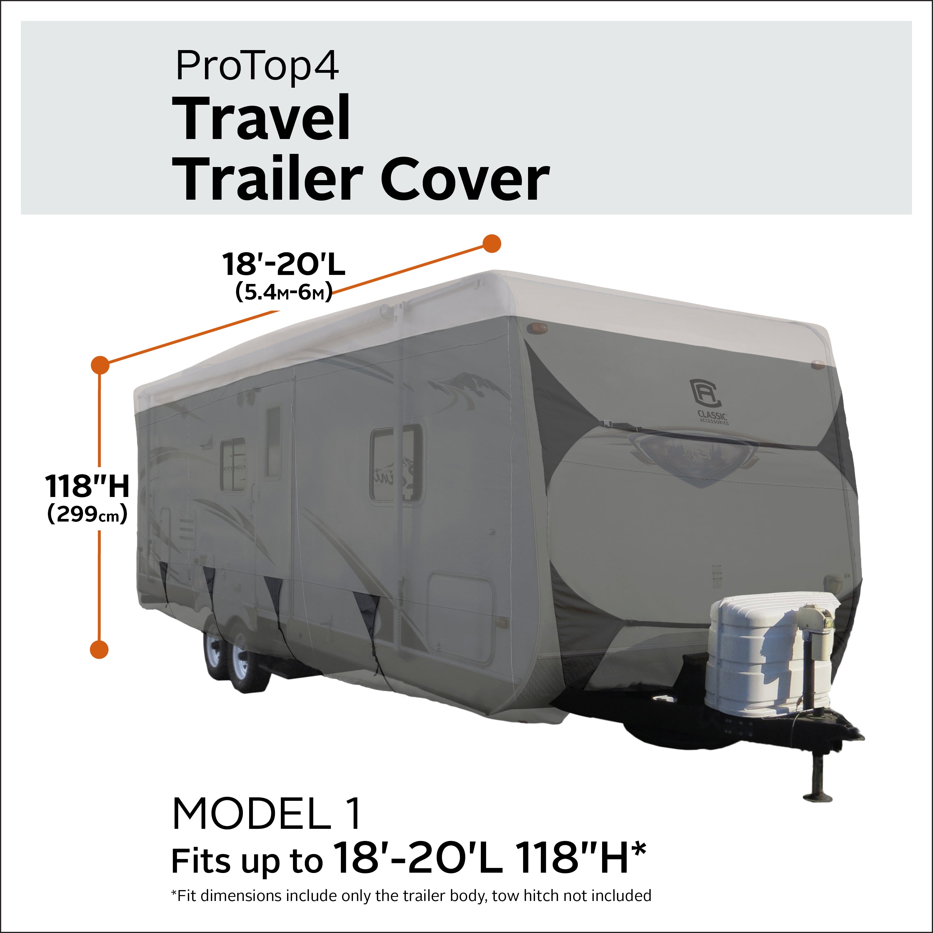 Classic Accessories ProTop4 Travel Trailer Cover， FITS TRAVEL TRAILERS 18'–20'L， 118