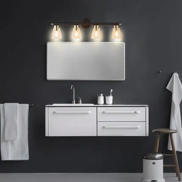 ExBrite 3-light Bathroom Dimmable Gold Vanity Lights Modern Wall Sconce Lighting with Seeded Glass