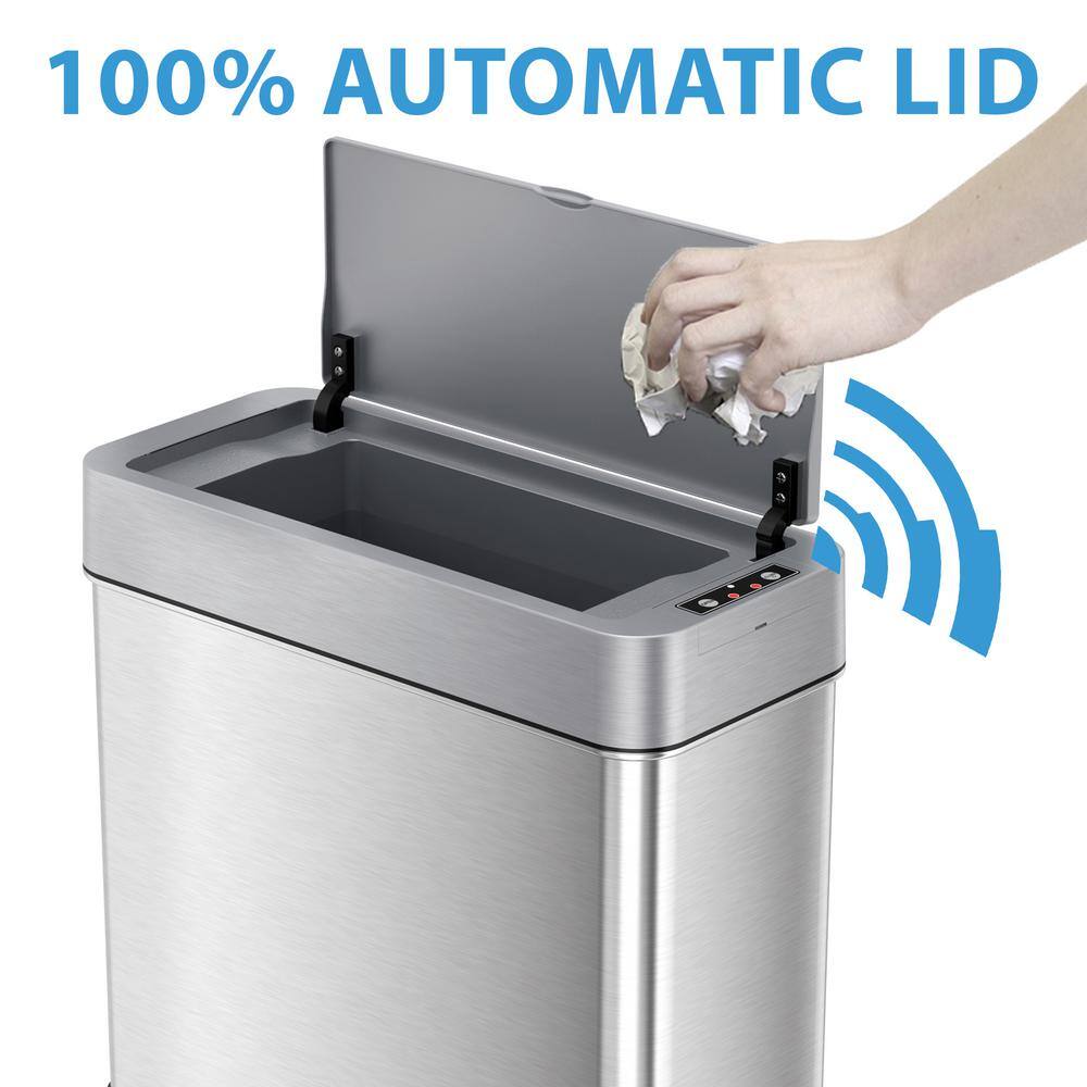 iTouchless 4 Gal. Slim Stainless Steel Sensor Trash Can with AbsorbX Odor Control Right Side Lid Open15 L Automatic Wastebasket SG04SSR