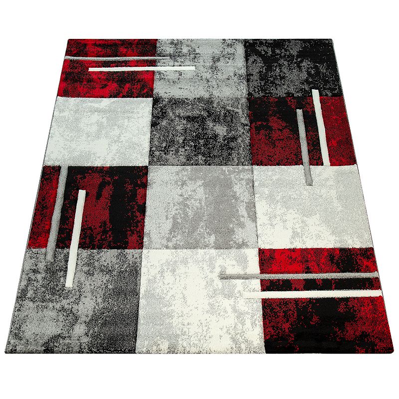 Modern Designer Area Rug Checkered with Contour Cut