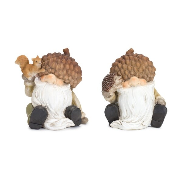 Set of 2 Gnome with Acorn Hat Christmas Tabletop Figurine 4