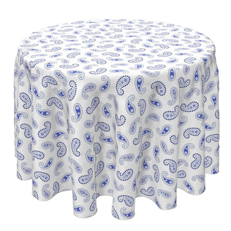 Round Tablecloth， 100% Cotton， 60 Round， Modern Blue Paisley