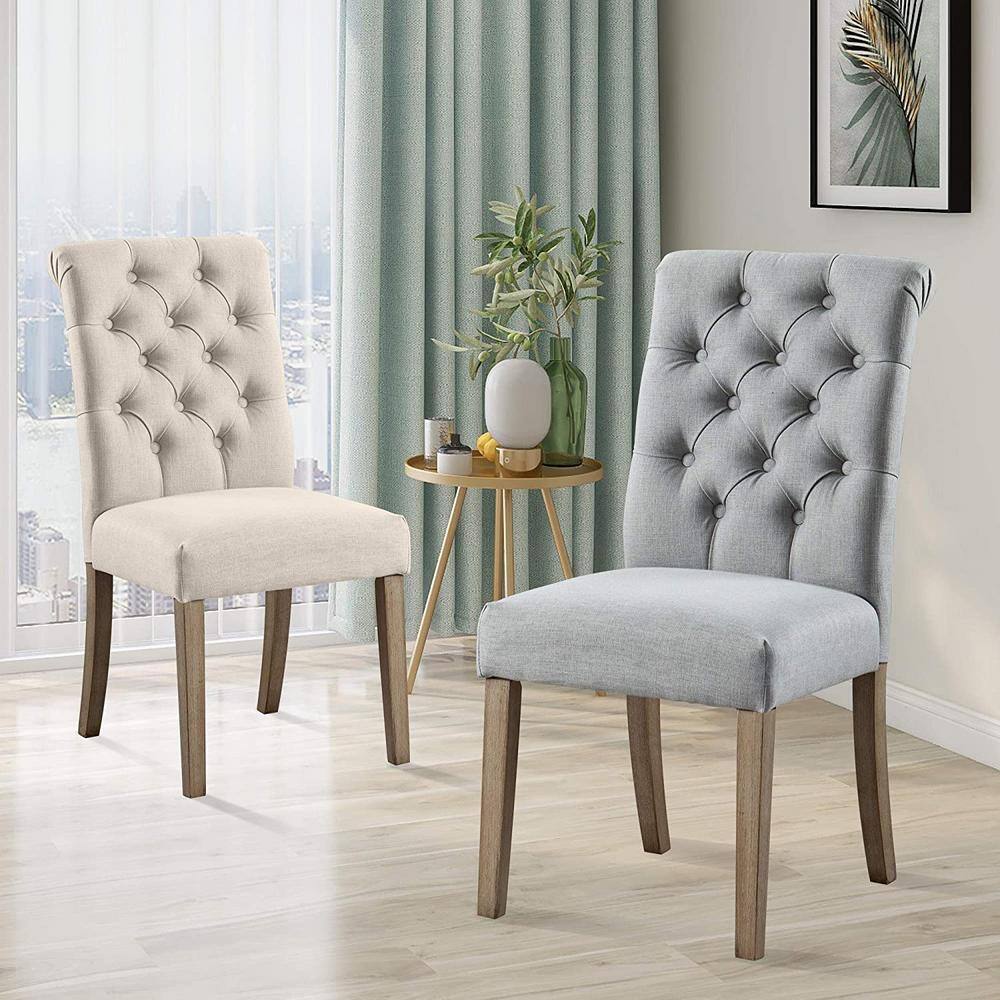 Home Beyond Valence Tan Upholstery Button Tufting Dining Accent Chair Set of 2 UC-4T