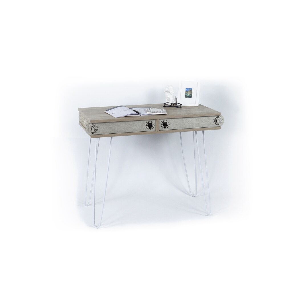 2 Drawers Wood Study Desk Metal Legs Study Desk