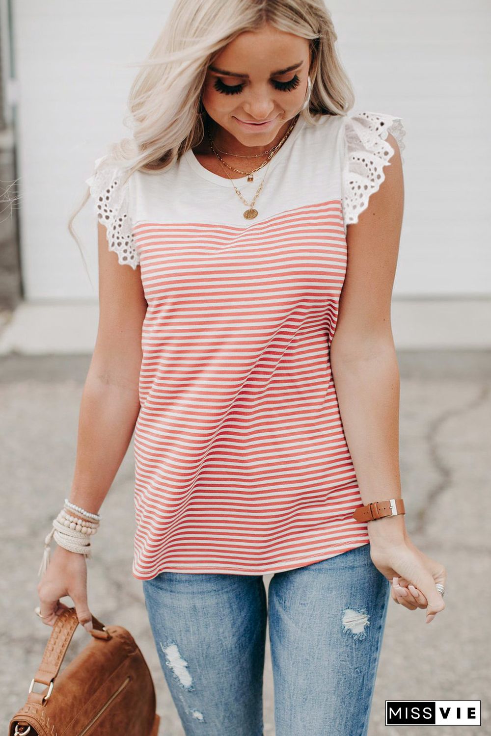 Flutter Shoulder Striped Print Tank Top