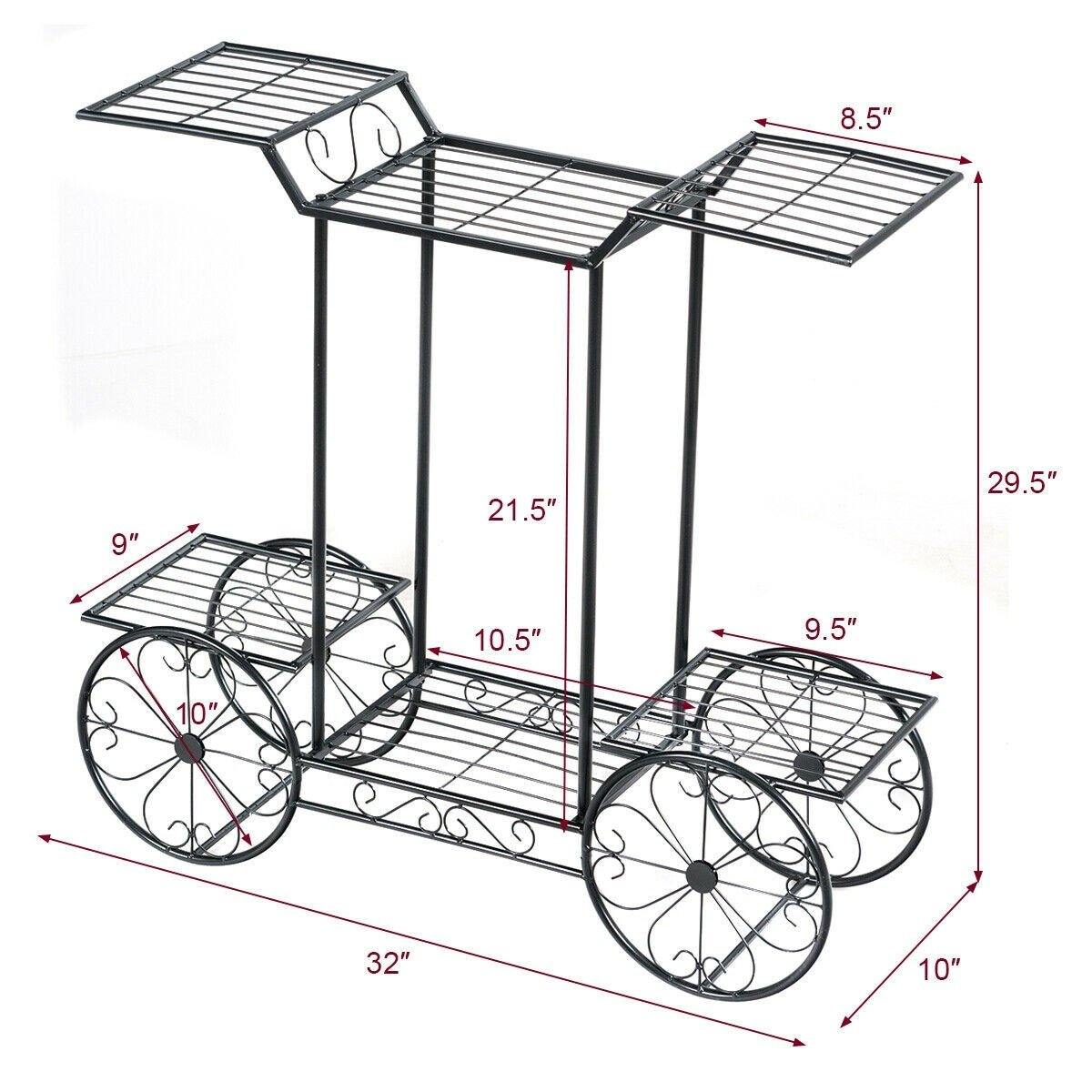 6-Tier Outdoor Garden Cart Metal Flower Rack Display Stand with 4 Wheels