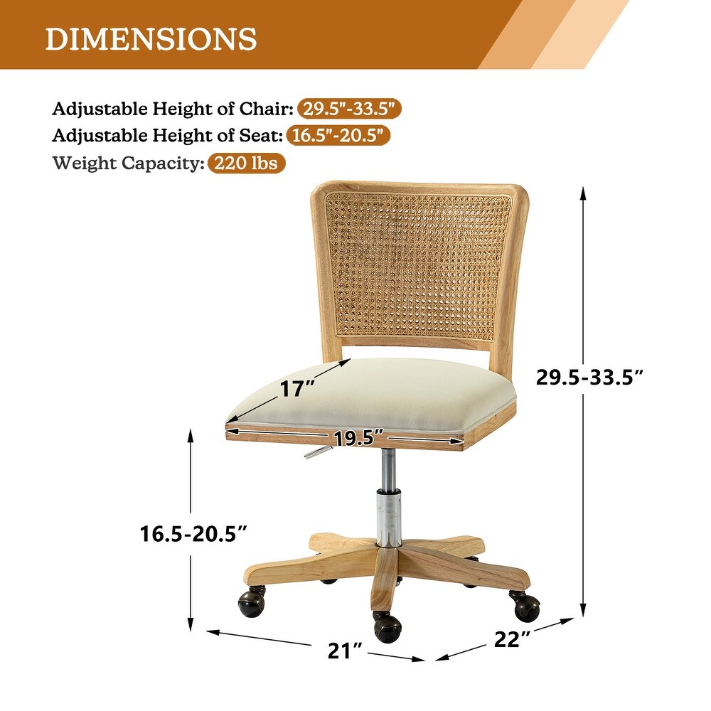 Calcutta Modern Rattan Back Task Chair with Solid Wood Legs by HULALA HOME