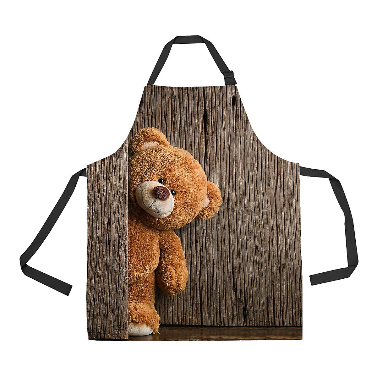 Cute Teddy Bears Old Wood Apron Home Kitchen Apron With Pockets