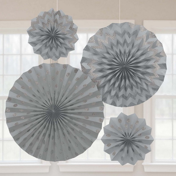 Amscan 261670 Silver Glitter Paper Fan Decorations...