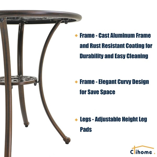 Clihome 3Piece Cast Aluminum Bistro Table Set with Umbrella Hole