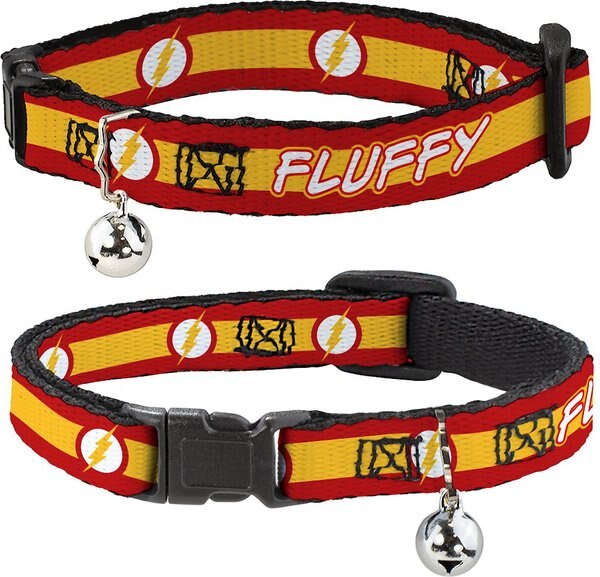 Buckle-Down DC Comics Flash Logo/Stripe Personalized Breakaway Cat Collar with Bell