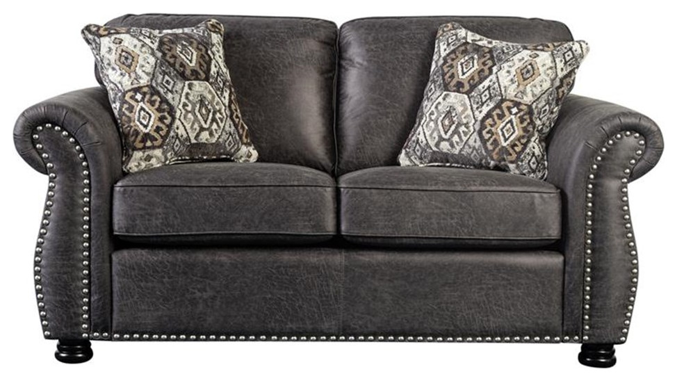 Hawthorne Collections Fabric Loveseat with Rolled Arm in Soft Gray   Loveseats   by Homesquare  Houzz