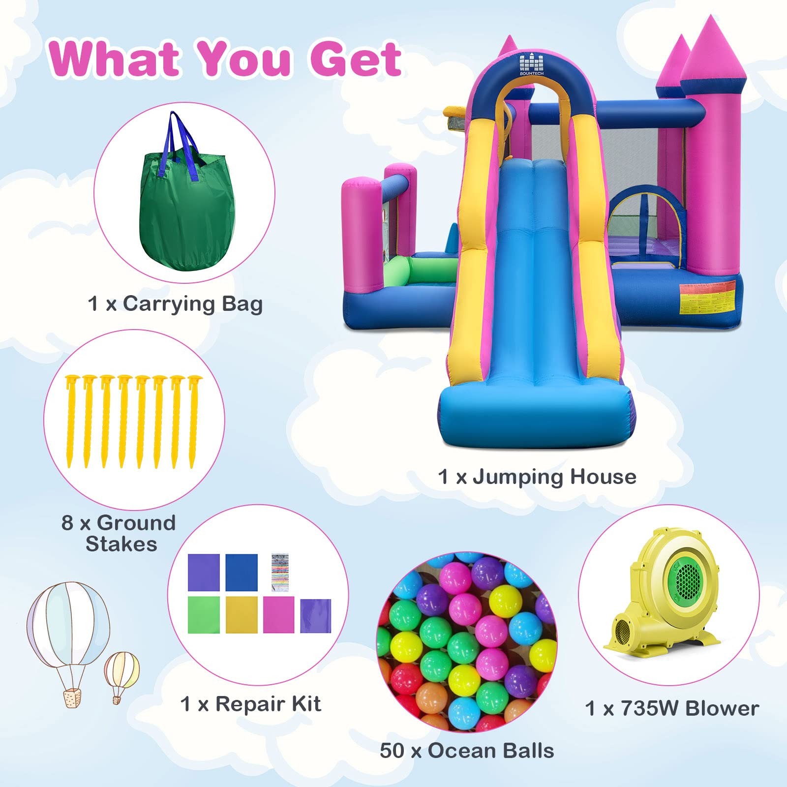 BOUNTECH Inflatable Bounce House, Bouncy House for Toddler Kids 5-12 Indoor Outdoor Party Fun