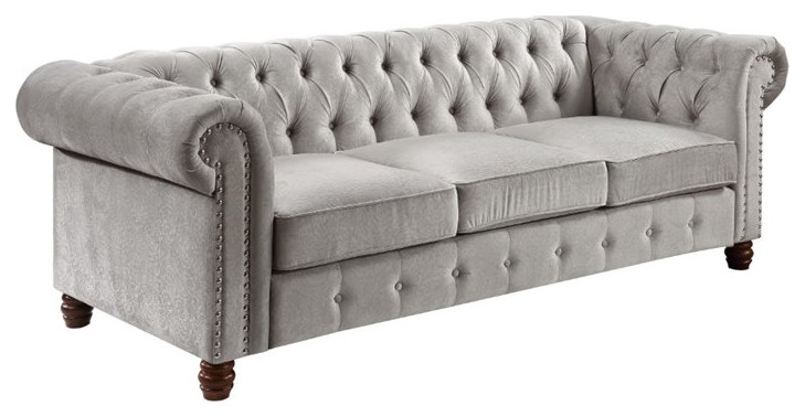 Lexicon Welwyn Velvet Chesterfield Sofa in Dark Gray   Traditional   Sofas   by Homesquare  Houzz