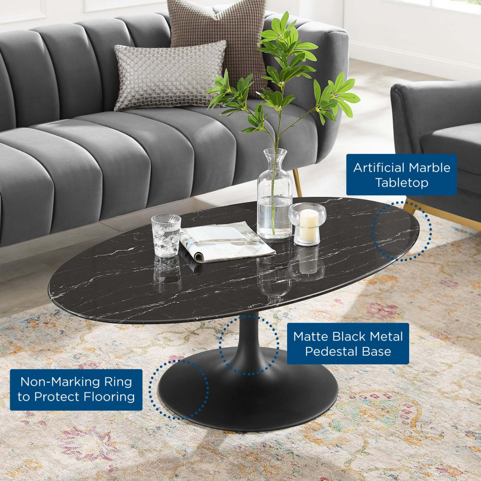 Coffee Table  Oval  Artificial Marble  Metal  Black  Modern  Lounge Hospitality   Midcentury   Coffee Tables   by House Bound  Houzz