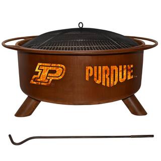 Purdue 29 in. x 18 in. Round Steel Wood Burning Fire Pit in Rust with Grill Poker Spark Screen and Cover F229