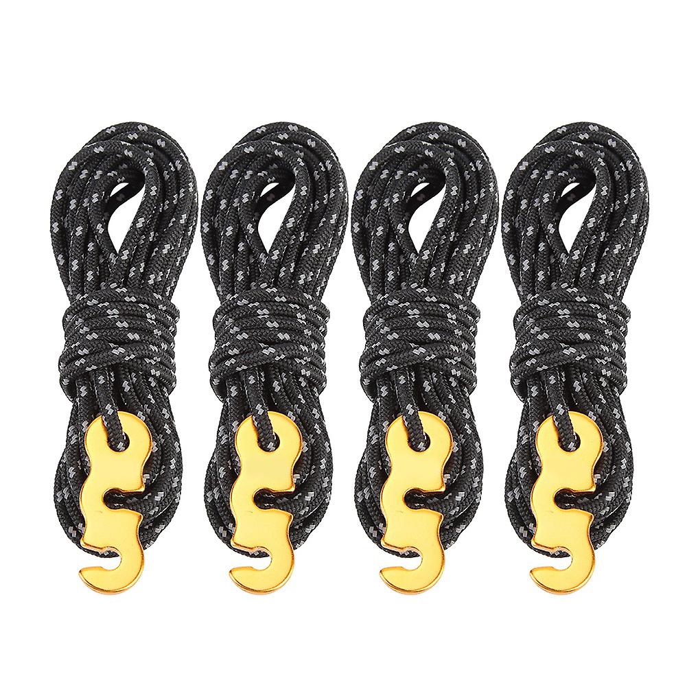 4pcs Set Reflective Tent Wind Rope Camping String Guy Line With S Ring Buckle Hook(black)