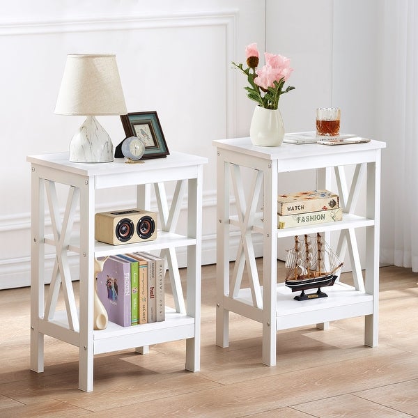 Modern End Table with 3-Tier Open Storage Shelves