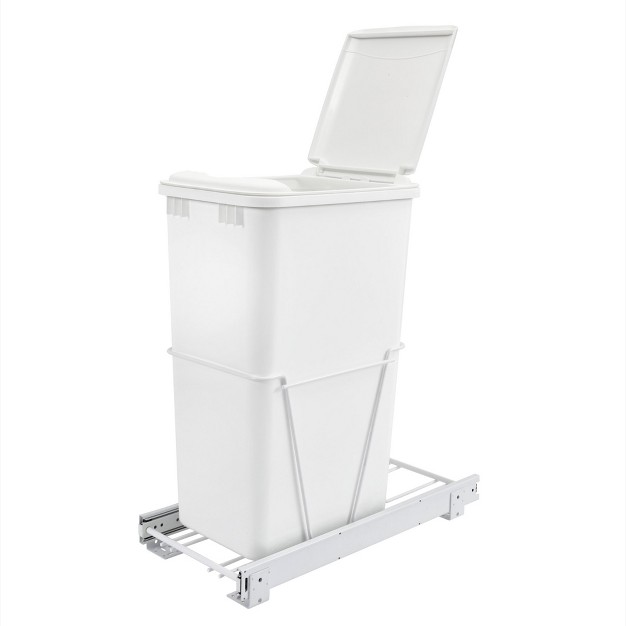 Rev a shelf Single Pull Out Under Sink 50 Qt Trash Can For Base Kitchen bathroom Cabinets W Lid Slides And Simple Installation White Rv 12pb 50 S