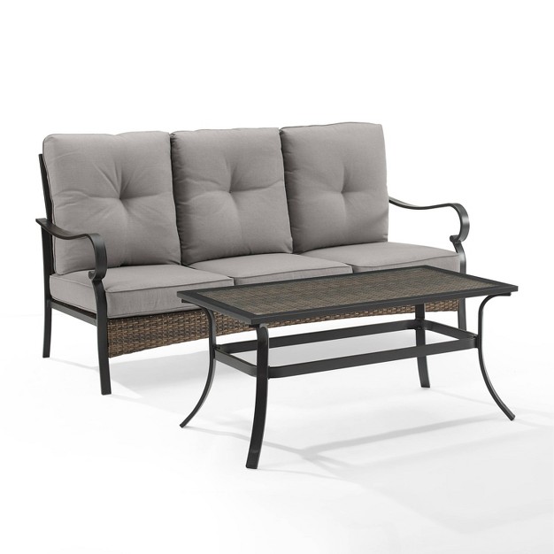 2pc Dahlia Outdoor Steel Conversation Set Taupe matte Black Crosley